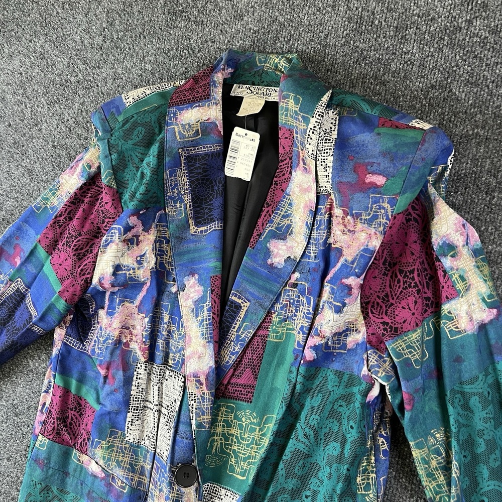 NWT Vintage Kensington Square Blazer Petite Sm Abstract Patchwork Made USA 80s